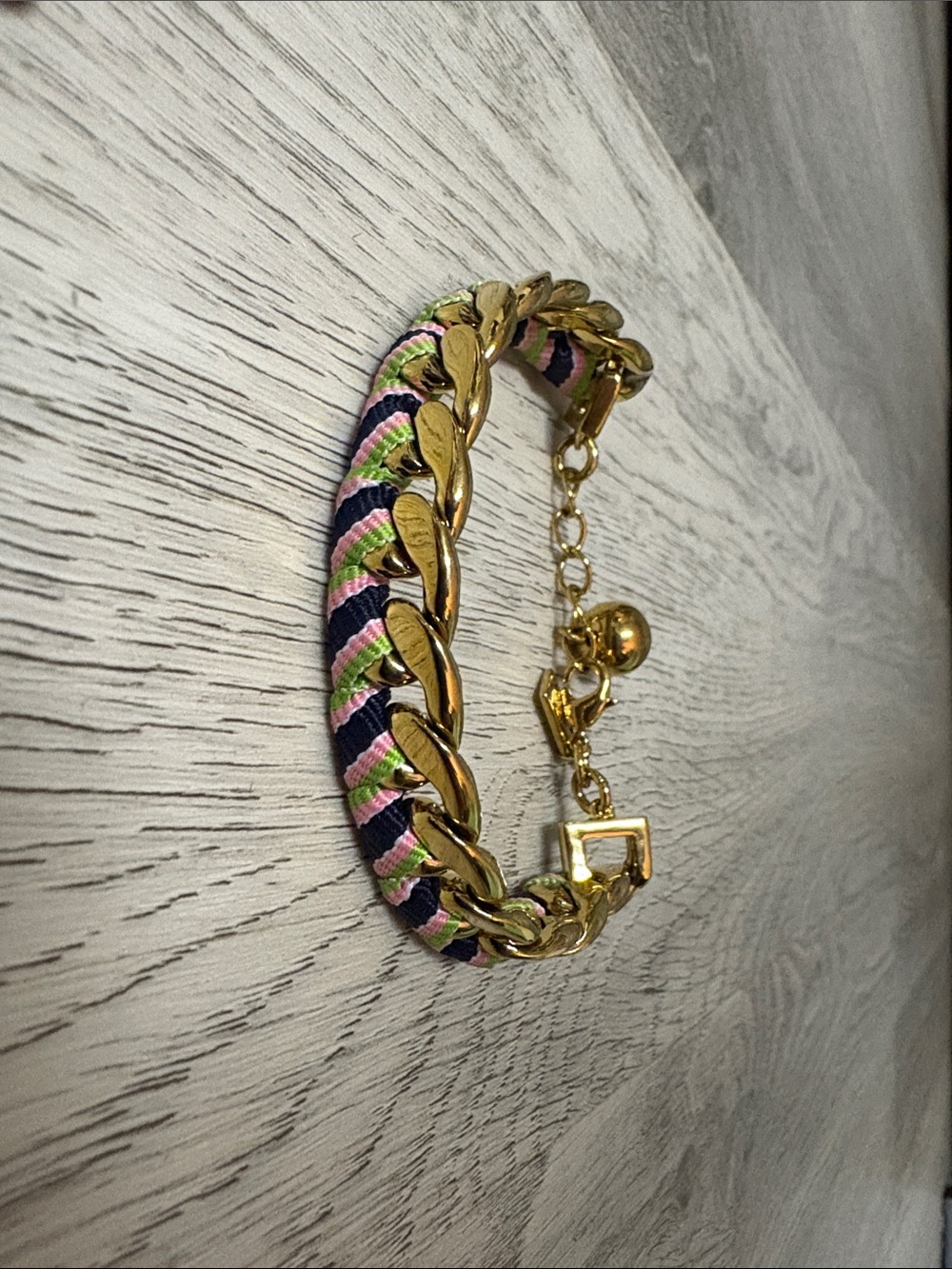 kate spade Gold Chain Bracelet with Pink, Navy & Lime Woven Accent